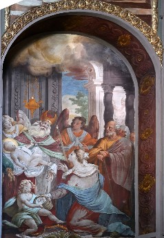 Affresco a sinistra dell'altare nella Chiesa di Santa Maria Assunta in Palmaro (Genova)