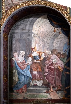 Affresco a destra dell'altare nella Chiesa di Santa Maria Assunta in Palmaro (Genova)