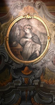 Medaglione di destra nella cappellla del Rosario, nella Chiesa di Santa Maria Assunta in Palmaro (Genova)