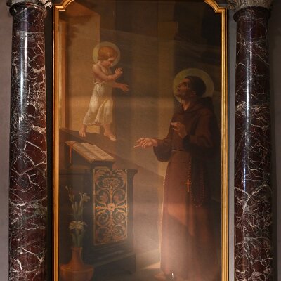 Gesù Bambino benedicente appare a sant'Antonio mentre medita le Scritture