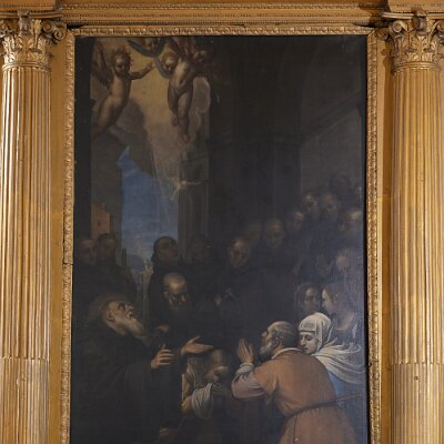 Presepio allestito ai piedi dell'Altare di San Benedetto