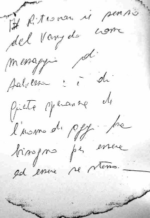 Don Acciai, foglio autografo rinvenuto nello studio dopo l'incendio